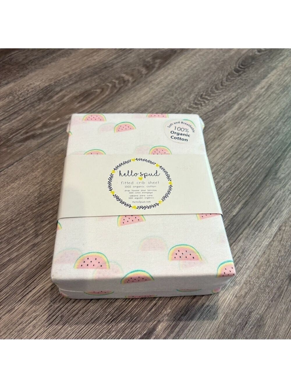 Hello Spud 100% Organic Pink Watermelon Fitted Crib Sheet